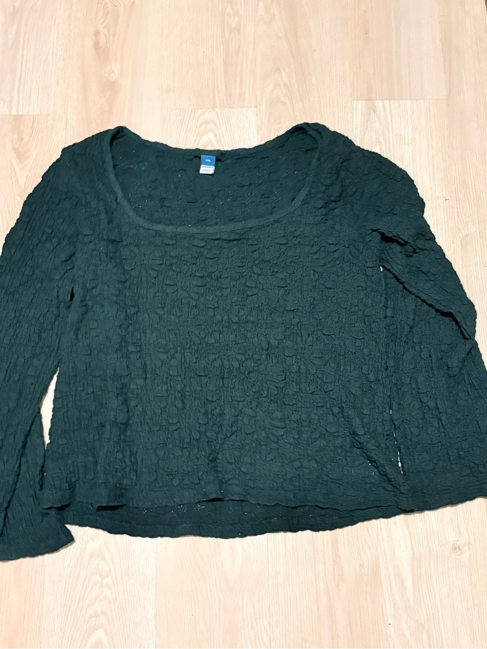 Old Navy Dark Green Crochet-Texture Scoop Neck Long Sleeve Top